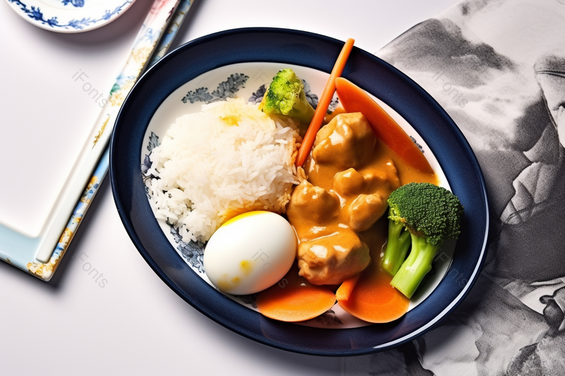 一份美味的咖喱鸡肉便当摆盘摄影,高清,摄影图,摄影图片,图片大全,摄影图免费下载